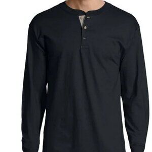 Hanes Beefy Men's Black Henley Shirt 3XL (586)